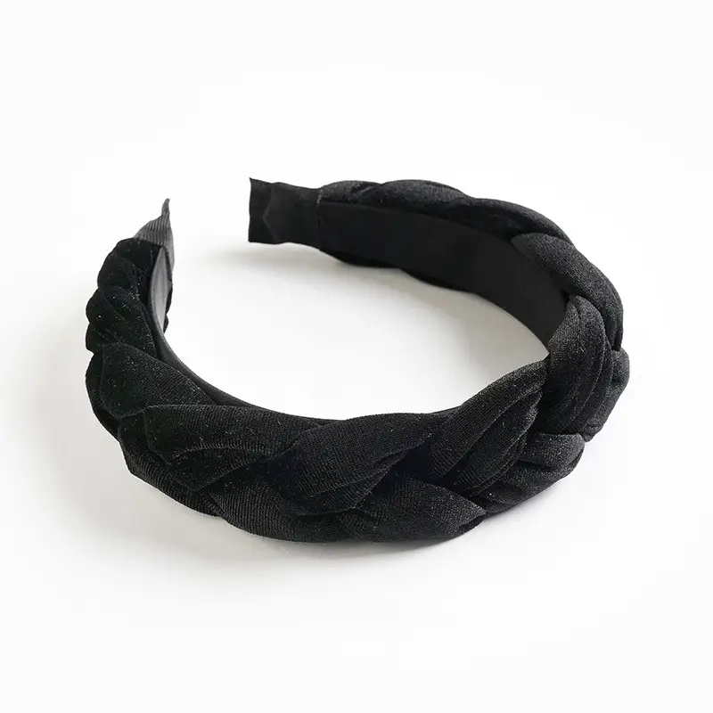 Velvet Braided Hairband Gold Green Velvet