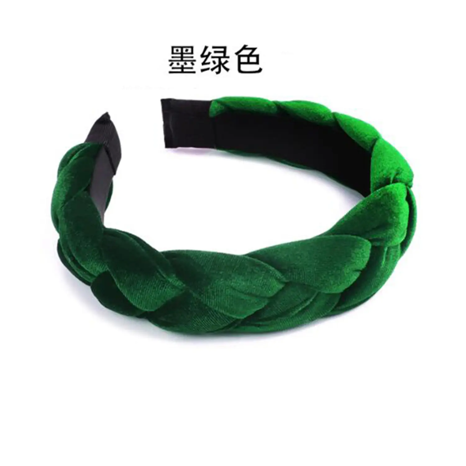 Velvet Braided Hairband Gold Green Velvet