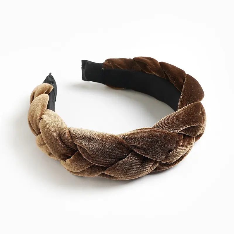 Velvet Braided Hairband Gold Green Velvet