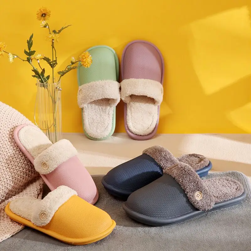 Women Cotton Slippers Green Plush Maternity Warm Winter - Image 30