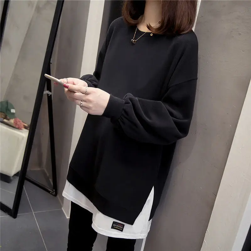 Women Faux Sweatshirt Set Black White Loose Slimming — feature 7