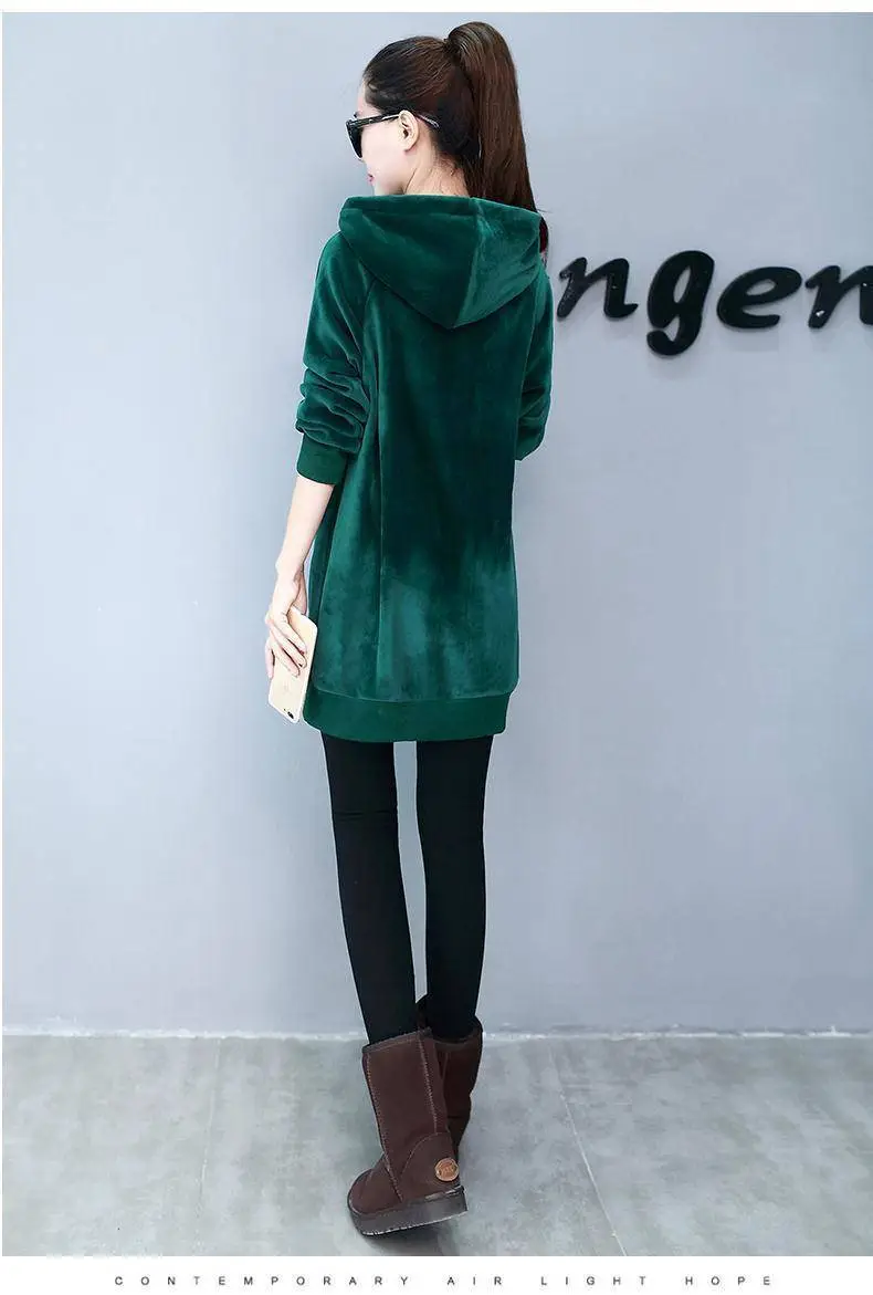 Women Red Fleece Hooded Hoodie Mid-Length — feature 11