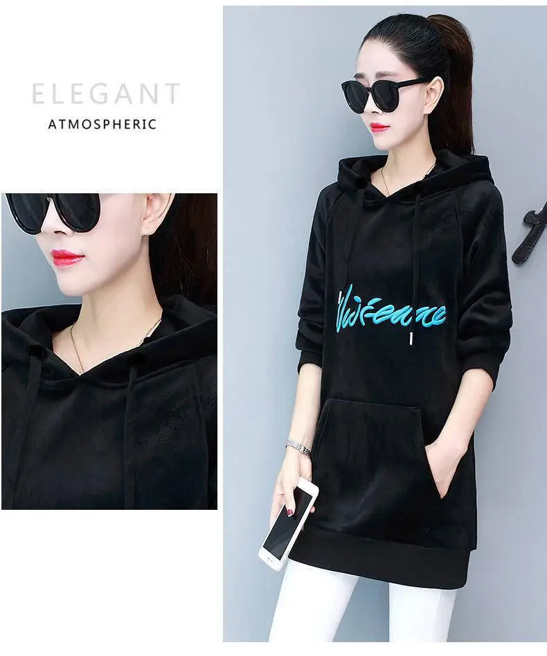 Women Red Fleece Hooded Hoodie Mid-Length — feature 3