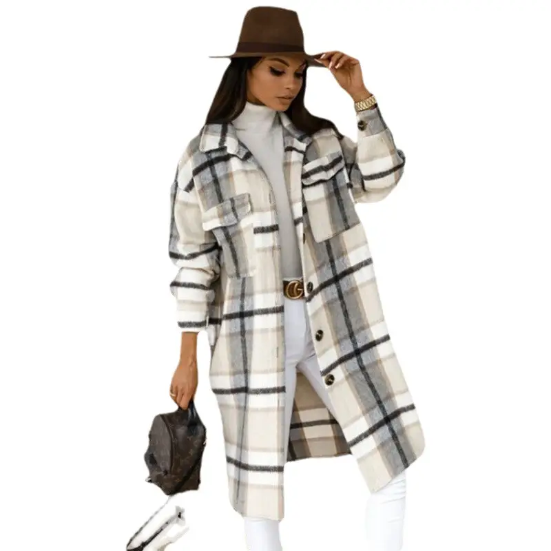 2025 Plaid Long Sleeve Jacket Brown Beige Black - Image 8