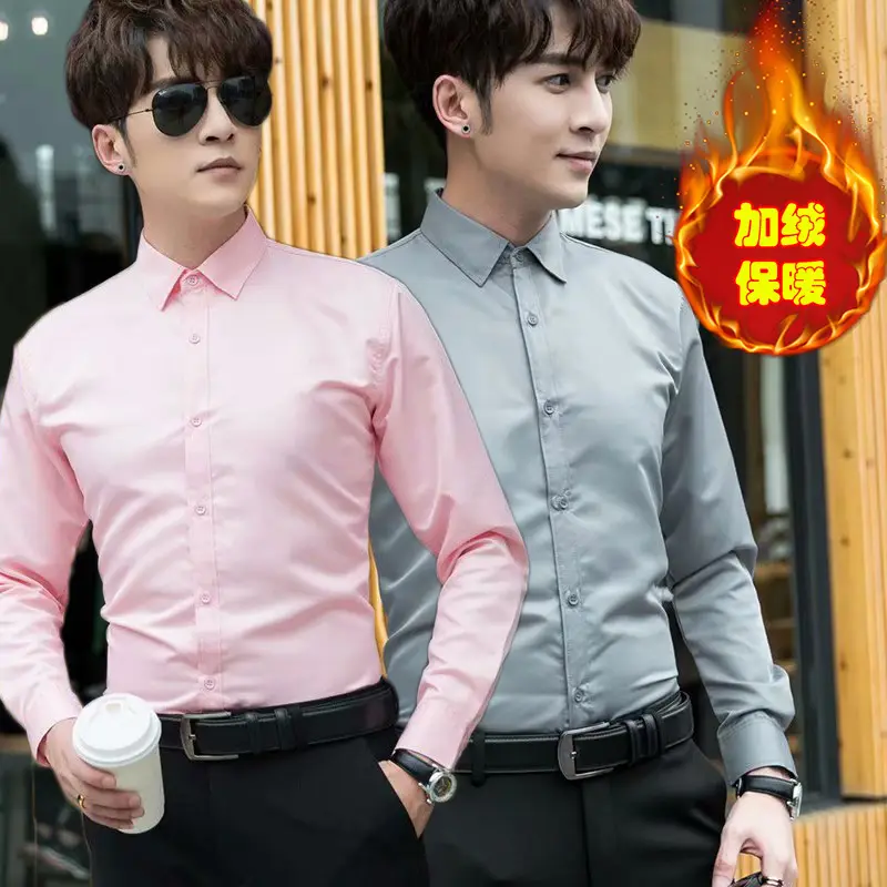 Warm Men's Fleece Lined Slim Fit Shirt Black Tie - Image 12