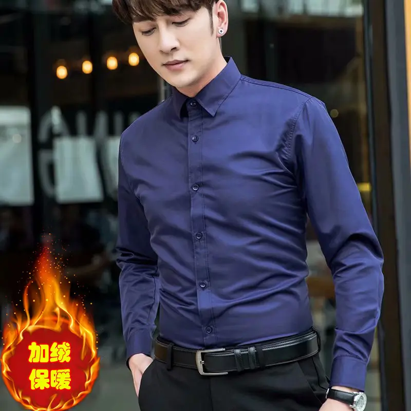 Warm Men's Fleece Lined Slim Fit Shirt Black Tie - Image 10