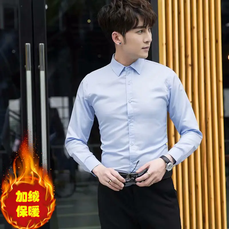 Warm Men's Fleece Lined Slim Fit Shirt Black Tie - Image 11