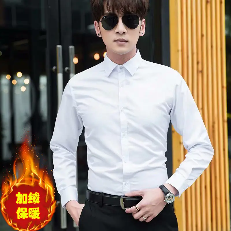 Warm Men's Fleece Lined Slim Fit Shirt Black Tie - Image 8