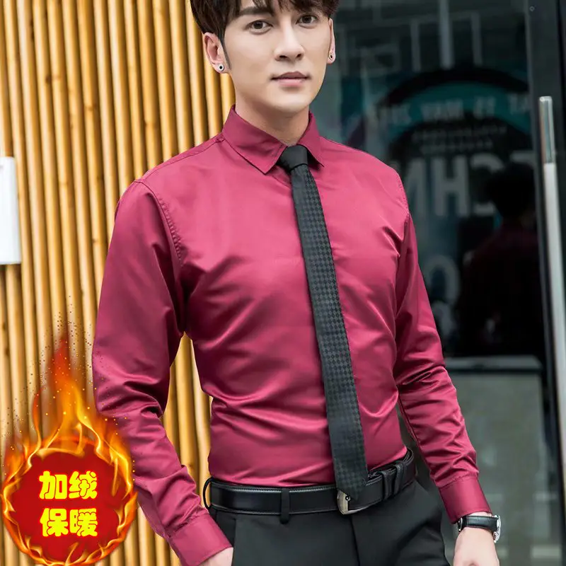 Warm Men's Fleece Lined Slim Fit Shirt Black Tie - Image 9