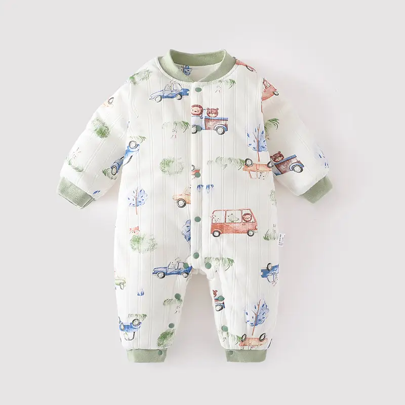 Newborn Baby Cotton Jumpsuit with Car Print