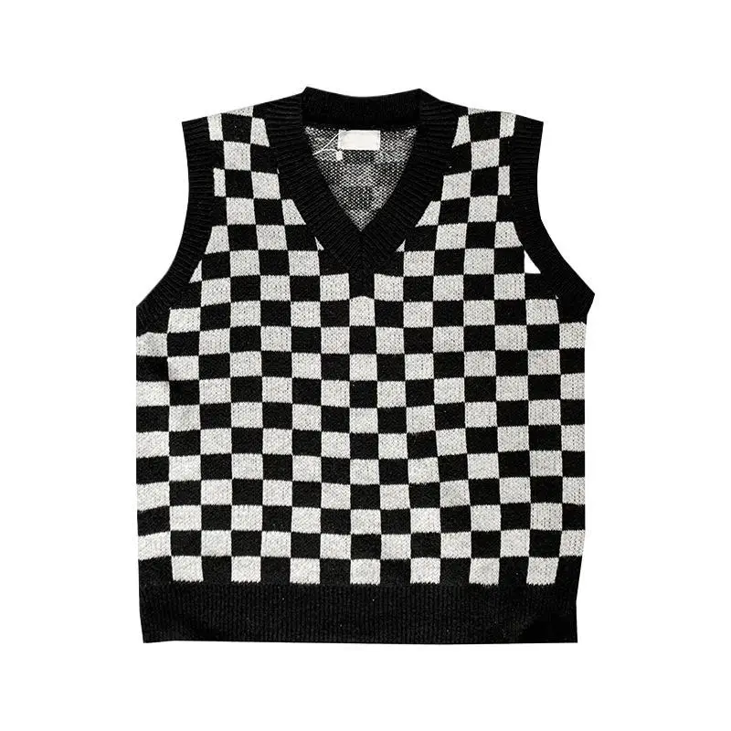 Checkerboard Knit Vest V-Neck Sleeveless Boys Spring Fall - Image 7