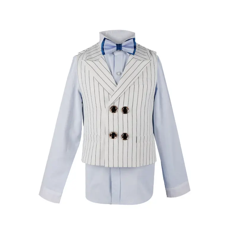 Kids Korean Style White Striped Vest Set for Boys - Image 9