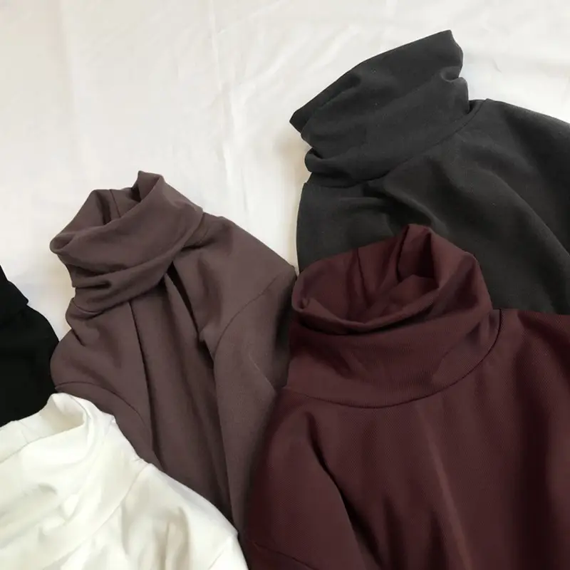 Women Korean Style Velvet Turtleneck Shirt Beige - Image 9