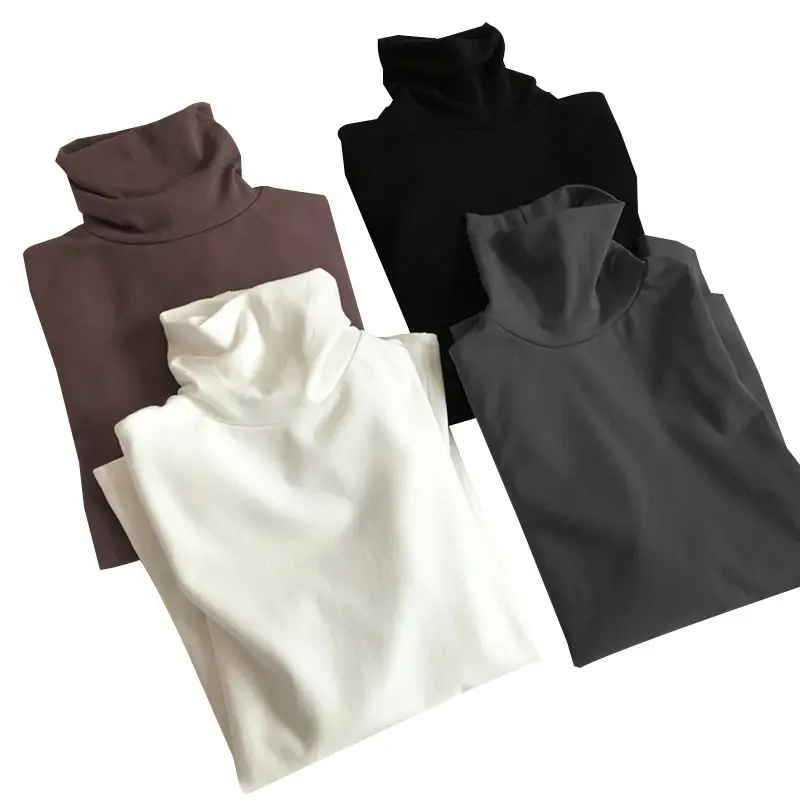 Women Korean Style Velvet Turtleneck Shirt Beige - Image 13