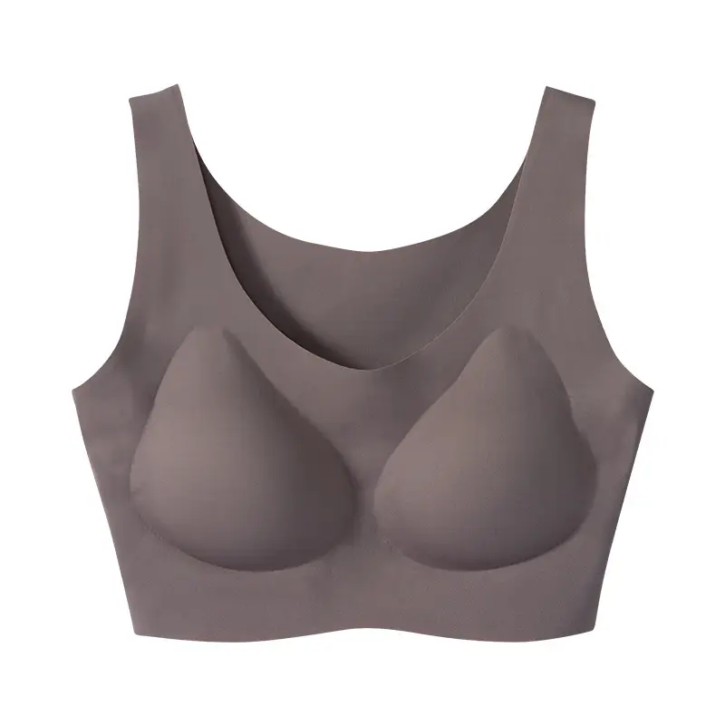 Yunduo Seamless Beautiful Back Latex Underwear Women's Big Breast Revealing Small Gathering No Wires Sports Sleeping Bra Large Size Vest