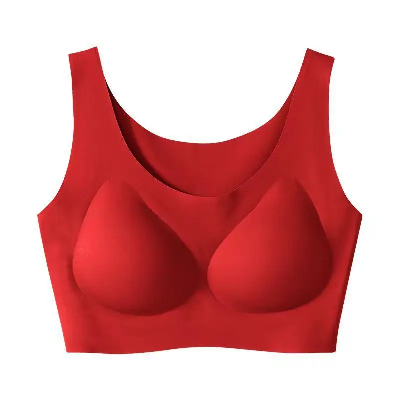 Yunduo Seamless Beautiful Back Latex Underwear Women's Big Breast Revealing Small Gathering No Wires Sports Sleeping Bra Large Size Vest