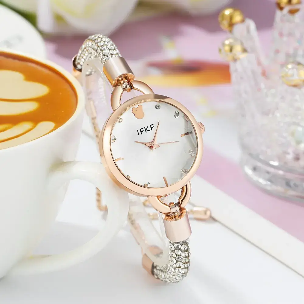 Women's Pink Diamond Leather Watch with Rose Gold Dial - Image 14