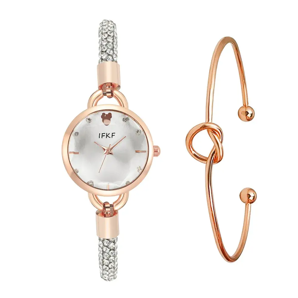 Women's Pink Diamond Leather Watch with Rose Gold Dial - Image 10