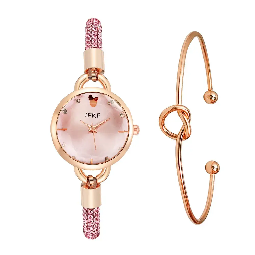 Women's Pink Diamond Leather Watch with Rose Gold Dial - Image 11