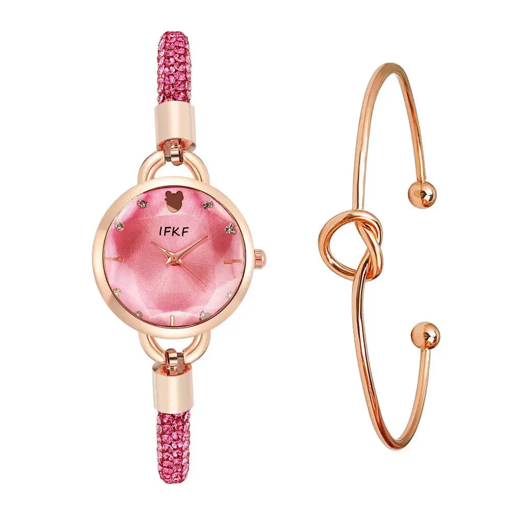 Women's Pink Diamond Leather Watch with Rose Gold Dial - Image 12