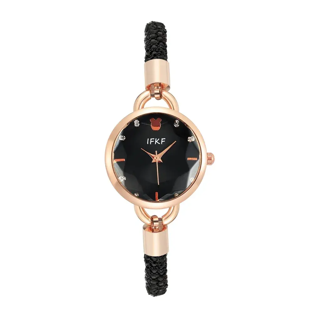 Women's Pink Diamond Leather Watch with Rose Gold Dial - Image 3