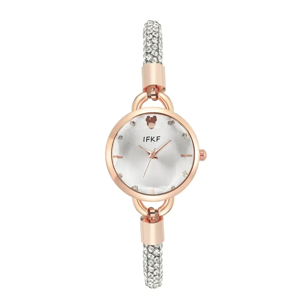 Women's Pink Diamond Leather Watch with Rose Gold Dial - Image 4