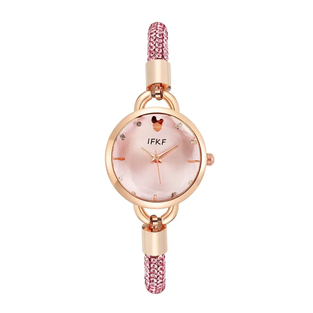 Women's Pink Diamond Leather Watch with Rose Gold Dial - Image 5