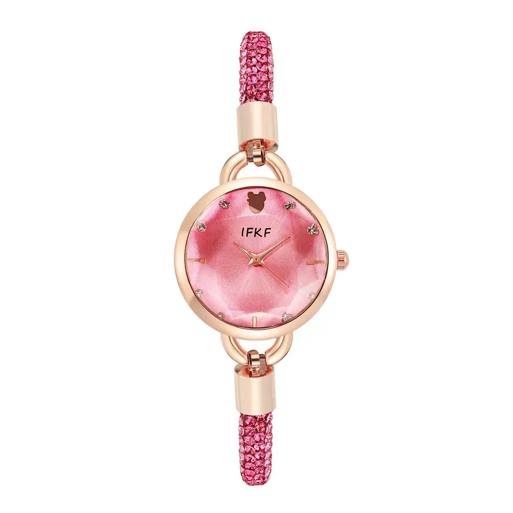 Women's Pink Diamond Leather Watch with Rose Gold Dial - Image 6