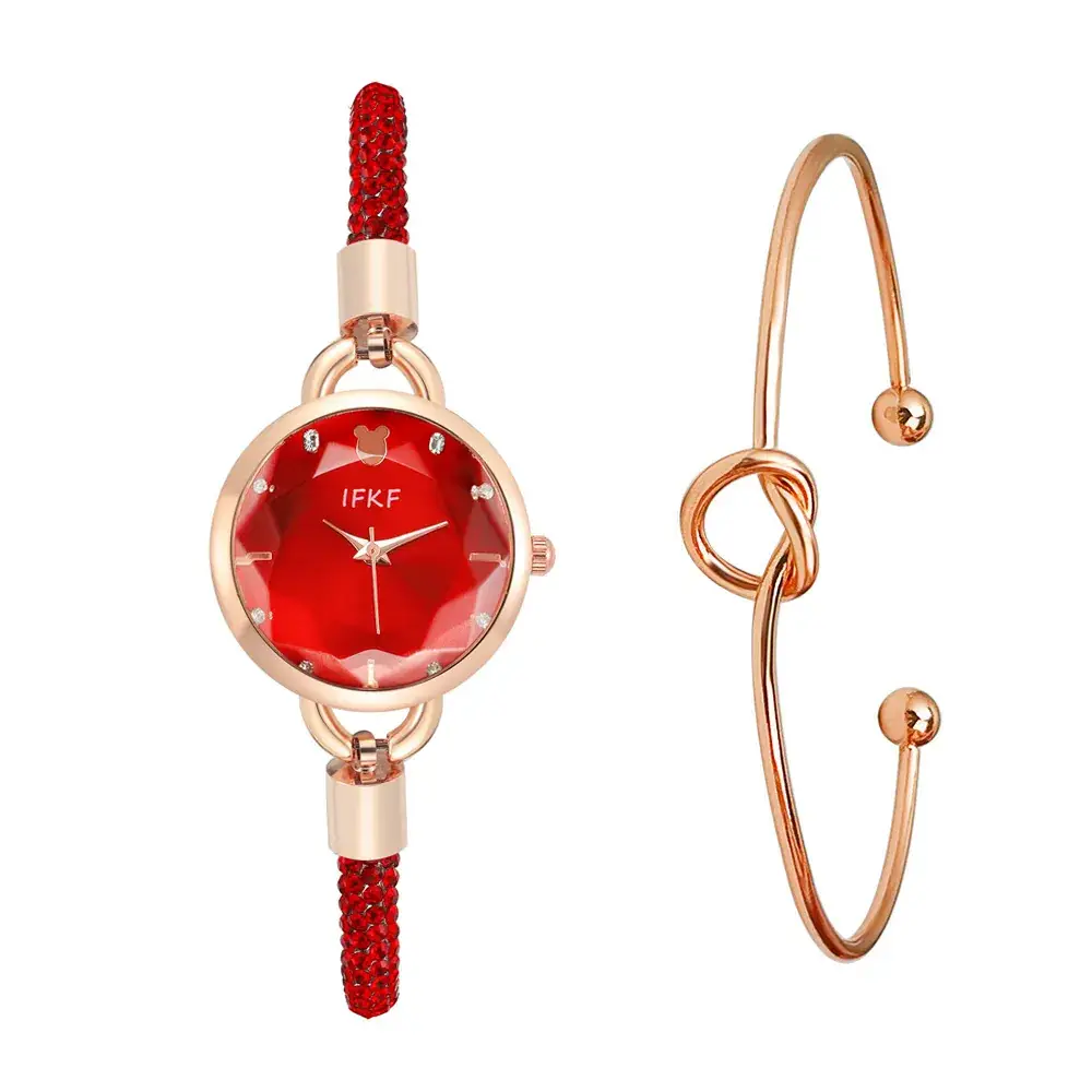 Women's Pink Diamond Leather Watch with Rose Gold Dial - Image 7