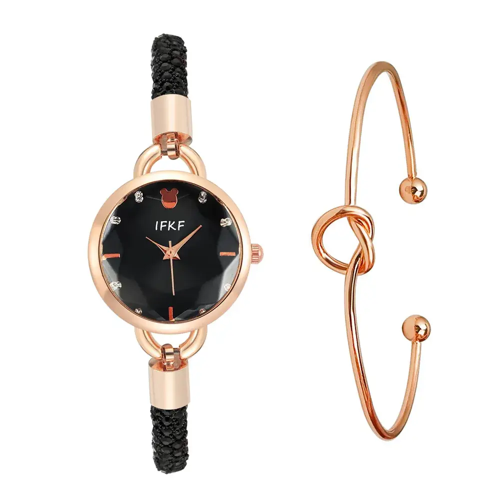 Women's Pink Diamond Leather Watch with Rose Gold Dial - Image 9