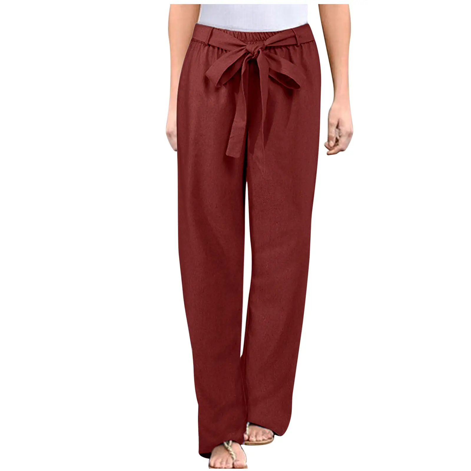 Women's Printed Elastic Waist Trousers Cotton Linen Casual Set - Image 9