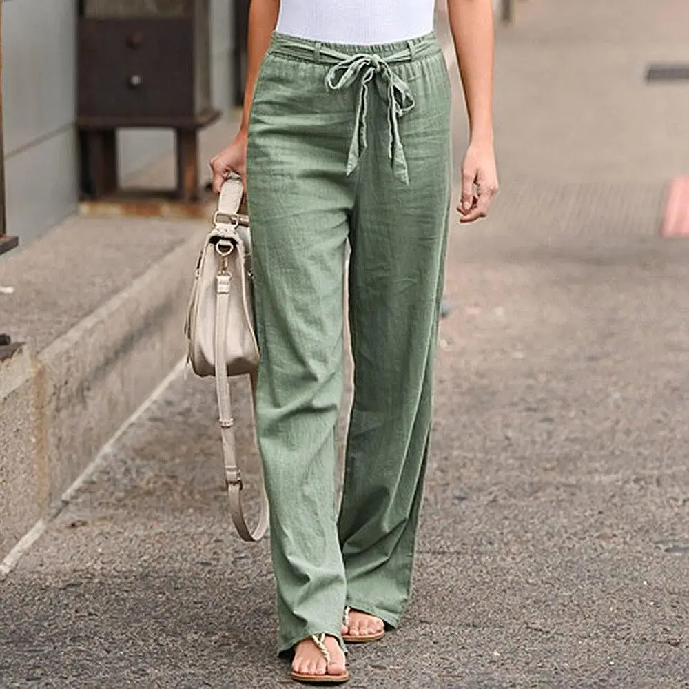 Women's Printed Elastic Waist Trousers Cotton Linen Casual Set - Image 3