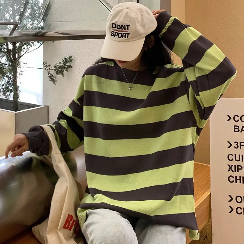 2022 Striped Long Sleeve Sweatshirt Women's Loose Fit - Image 7