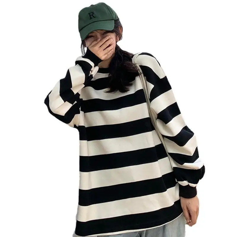 2022 Striped Long Sleeve Sweatshirt Women's Loose Fit - Image 8