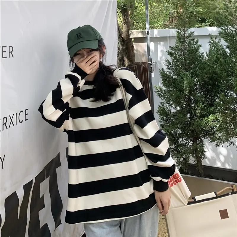 2022 Striped Long Sleeve Sweatshirt Women's Loose Fit — feature 11