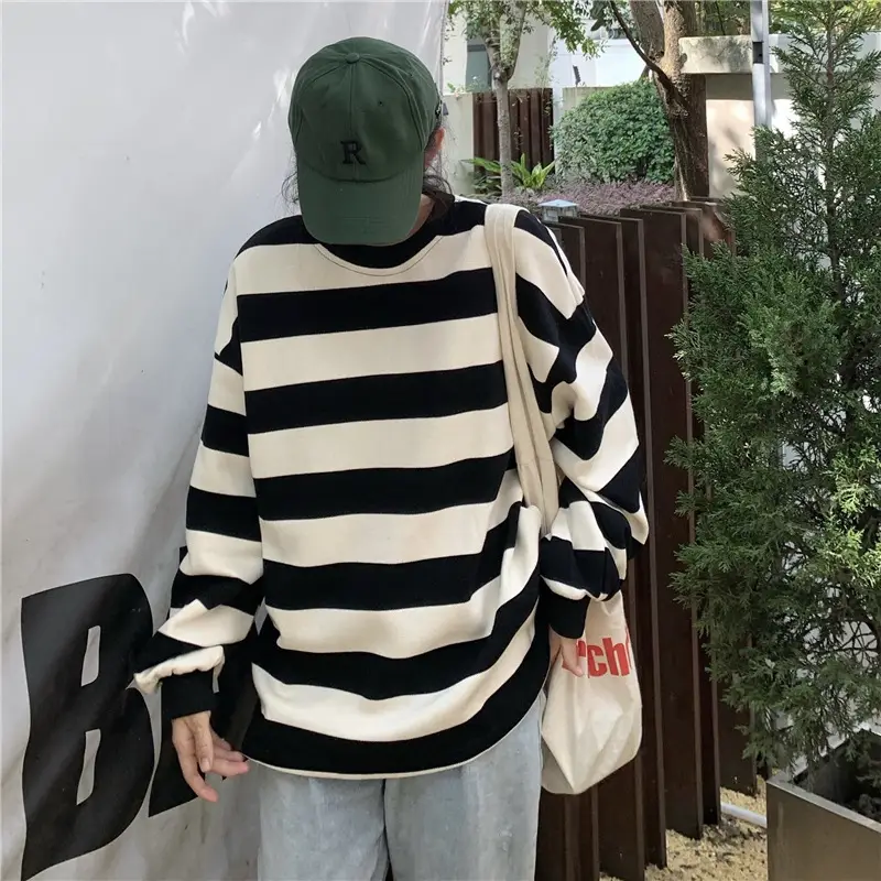 2022 Striped Long Sleeve Sweatshirt Women's Loose Fit — feature 12