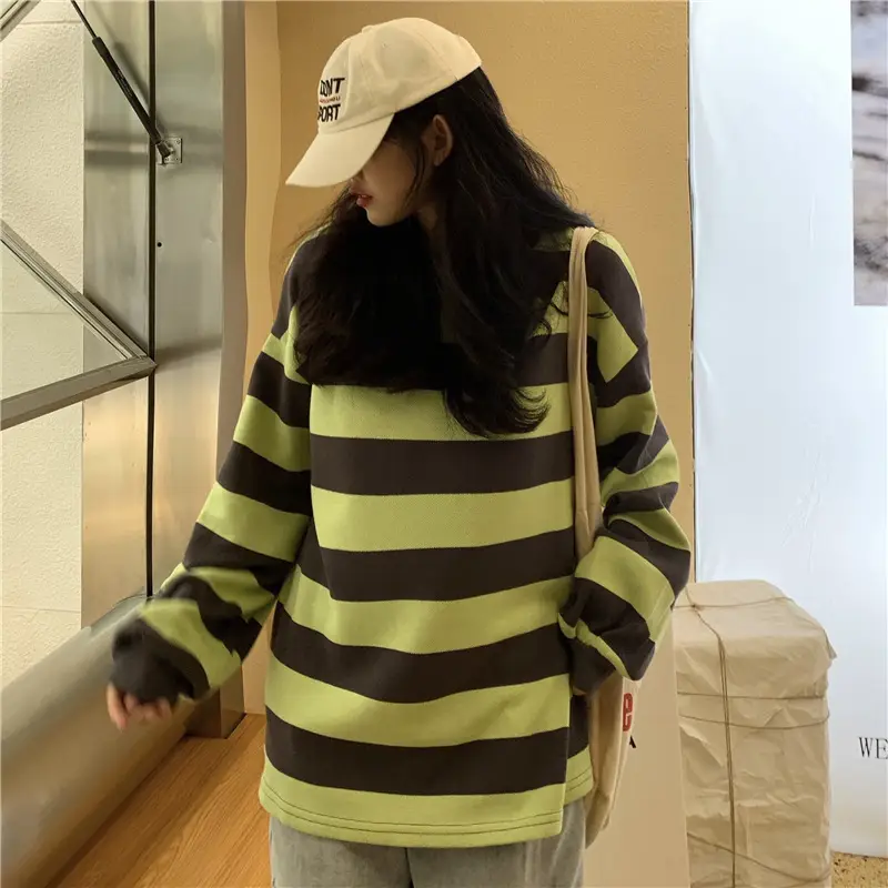2022 Striped Long Sleeve Sweatshirt Women's Loose Fit — feature 17