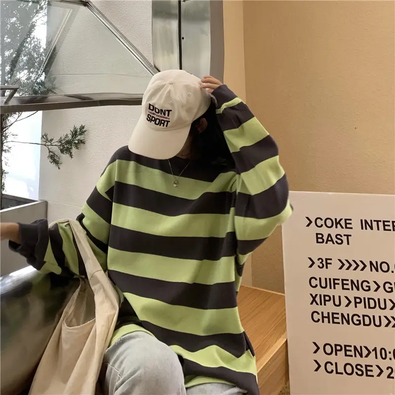 2022 Striped Long Sleeve Sweatshirt Women's Loose Fit — feature 19