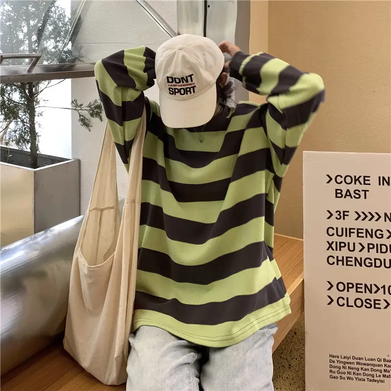 2022 Striped Long Sleeve Sweatshirt Women's Loose Fit — feature 20