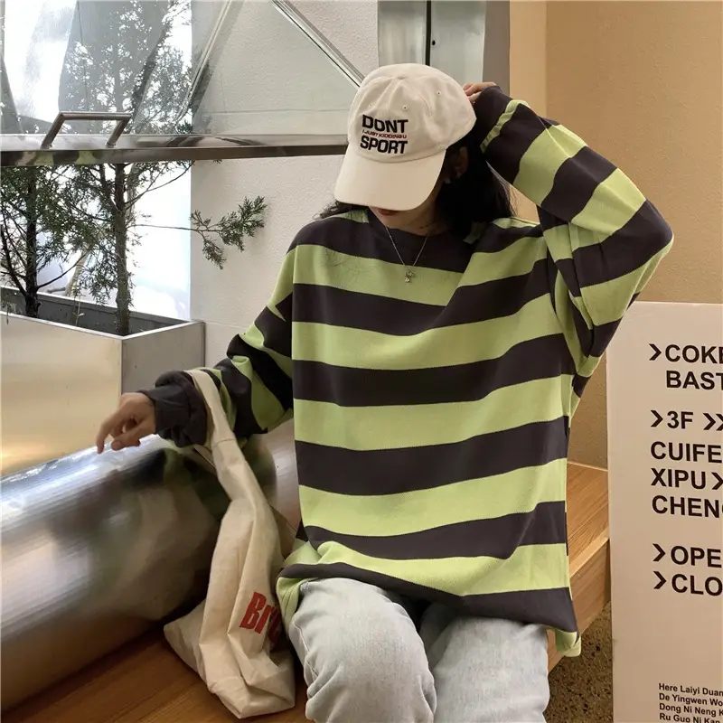 2022 Striped Long Sleeve Sweatshirt Women's Loose Fit — feature 21