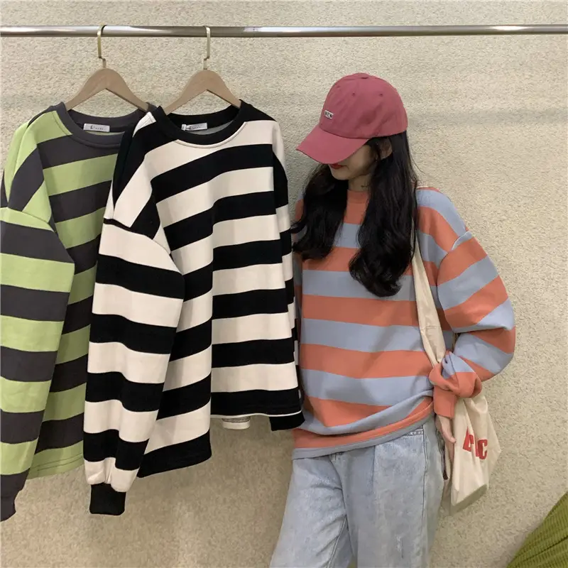 2022 Striped Long Sleeve Sweatshirt Women's Loose Fit — feature 6