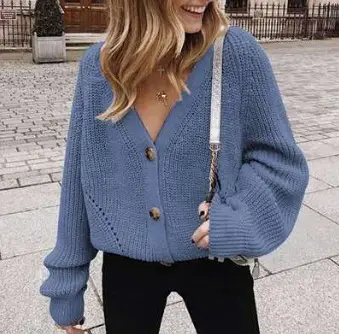 Black Button Knitted Women's V-Neck Cardigan - Image 5