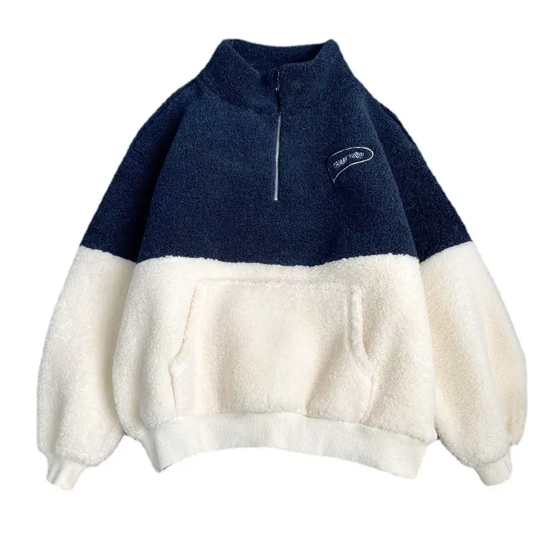 Women Crossbody Velvet Sweatshirt Navy White - Image 6