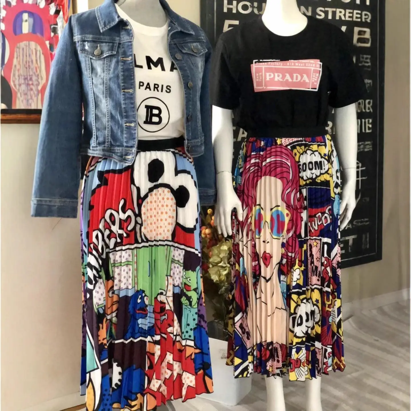 Spring Cartoon Print Elastic Skirt Women Mid Length - Image 14