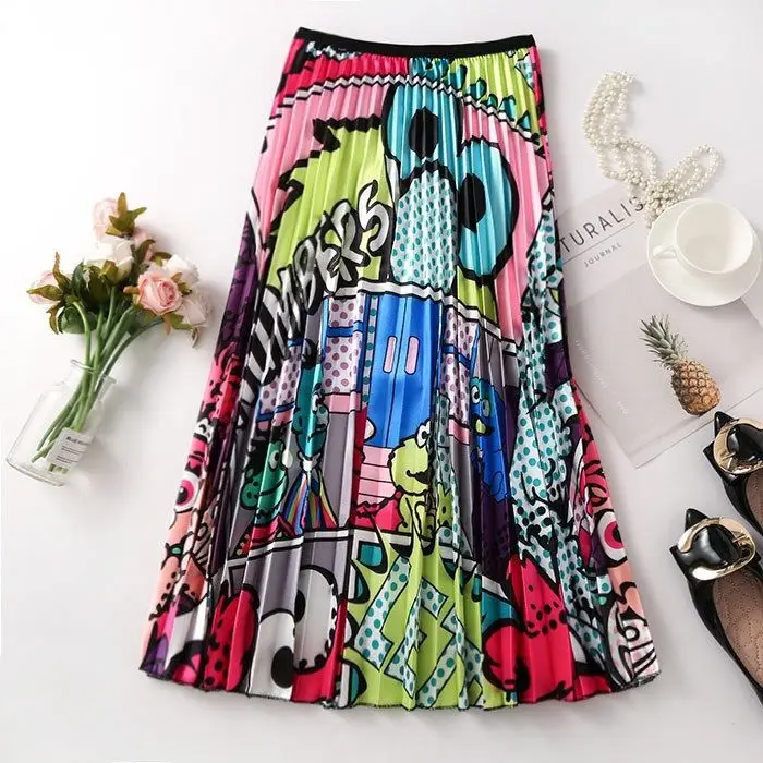 Spring Cartoon Print Elastic Skirt Women Mid Length - Image 15