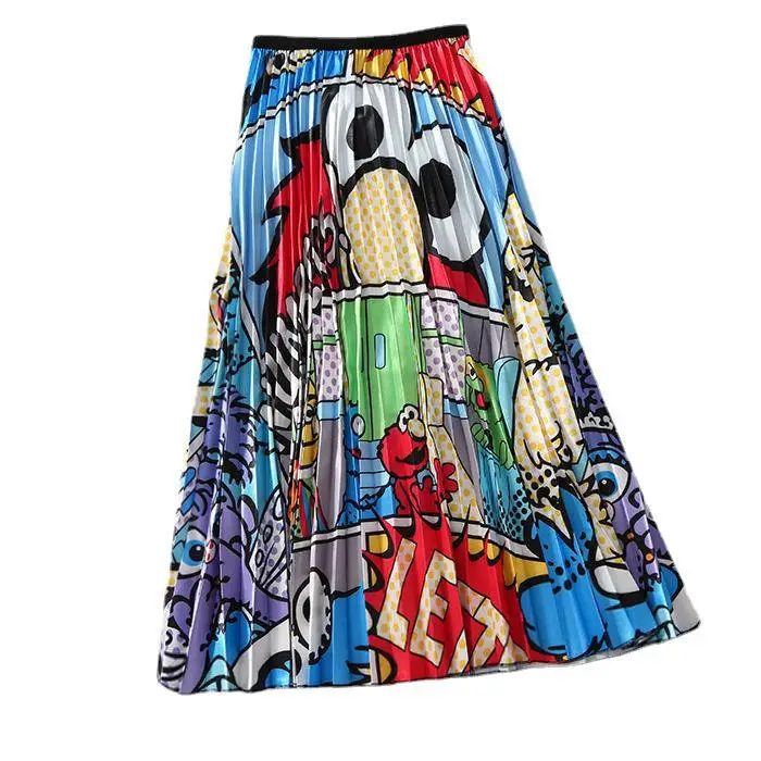 Spring Cartoon Print Elastic Skirt Women Mid Length - Image 17