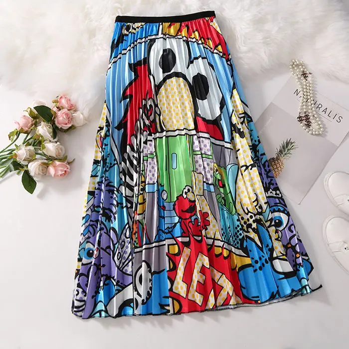 Spring Cartoon Print Elastic Skirt Women Mid Length — feature 10