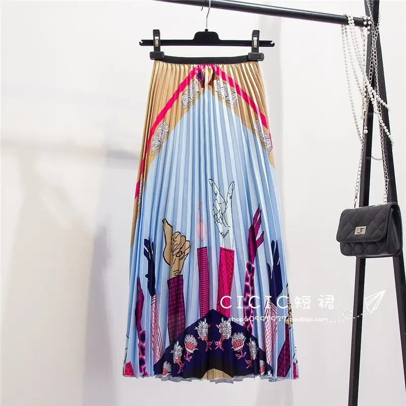 Spring Cartoon Print Elastic Skirt Women Mid Length — feature 12