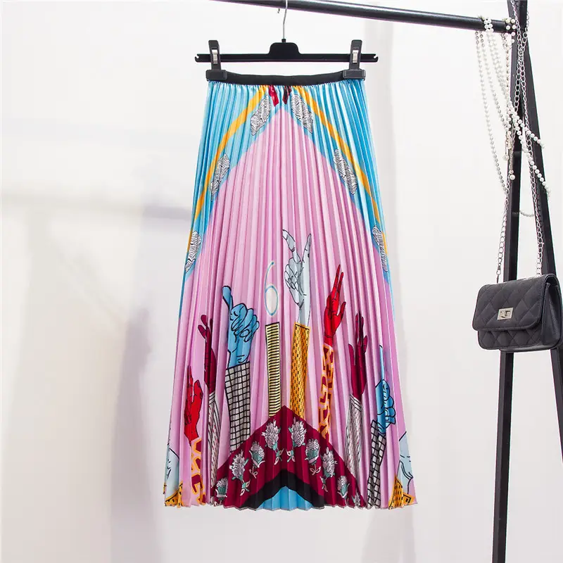 Spring Cartoon Print Elastic Skirt Women Mid Length — feature 13