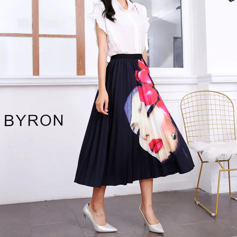 Spring Cartoon Print Elastic Skirt Women Mid Length — feature 16